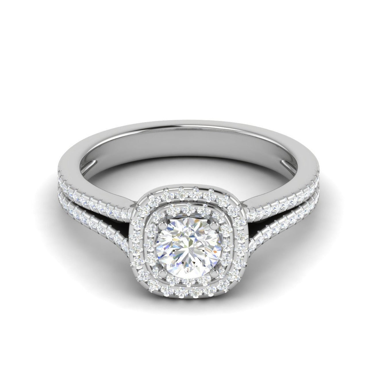 0.50 cts Solitaire Double Square Halo Diamond Split Shank Platinum Ring JL PT RH RD 269   Jewelove.US