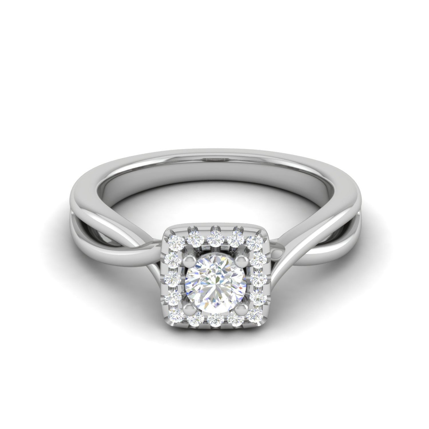 0.30 cts. Solitaire Square Halo Diamond Twisted Shank Platinum Ring JL PT JRW1332MM   Jewelove.US