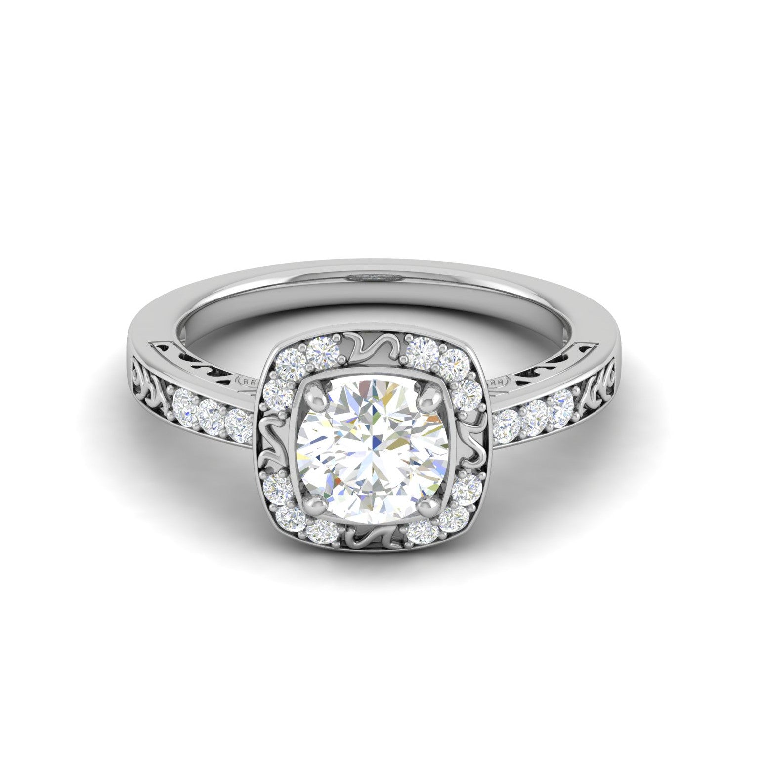 0.50cts Halo Solitaire Halo Diamond Shank Platinum Ring JL PT WB5817E   Jewelove.US