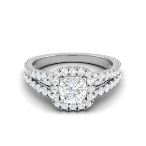 0.50cts Halo Cushion Solitaire Diamond Split Shank Platinum Ring JL PT WB5815E   Jewelove.US