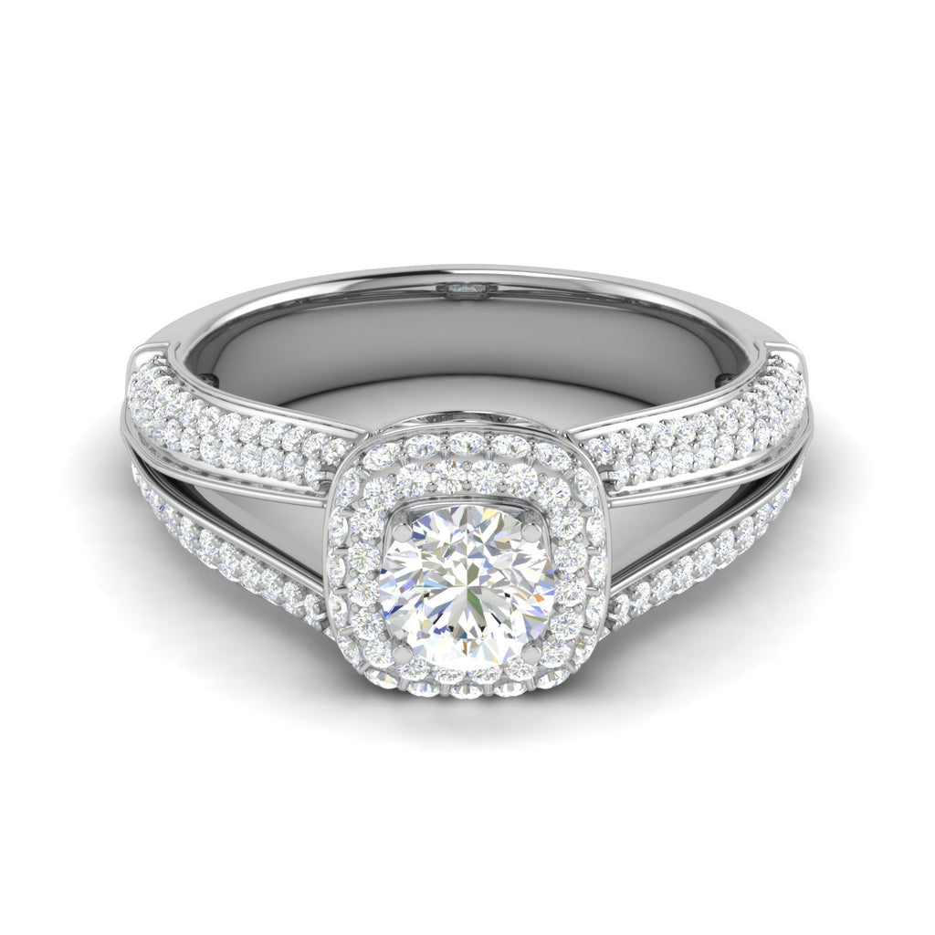 0.50 cts Solitaire Double Halo Diamond Split Shank Platinum Ring JL PT RH RD 196   Jewelove.US