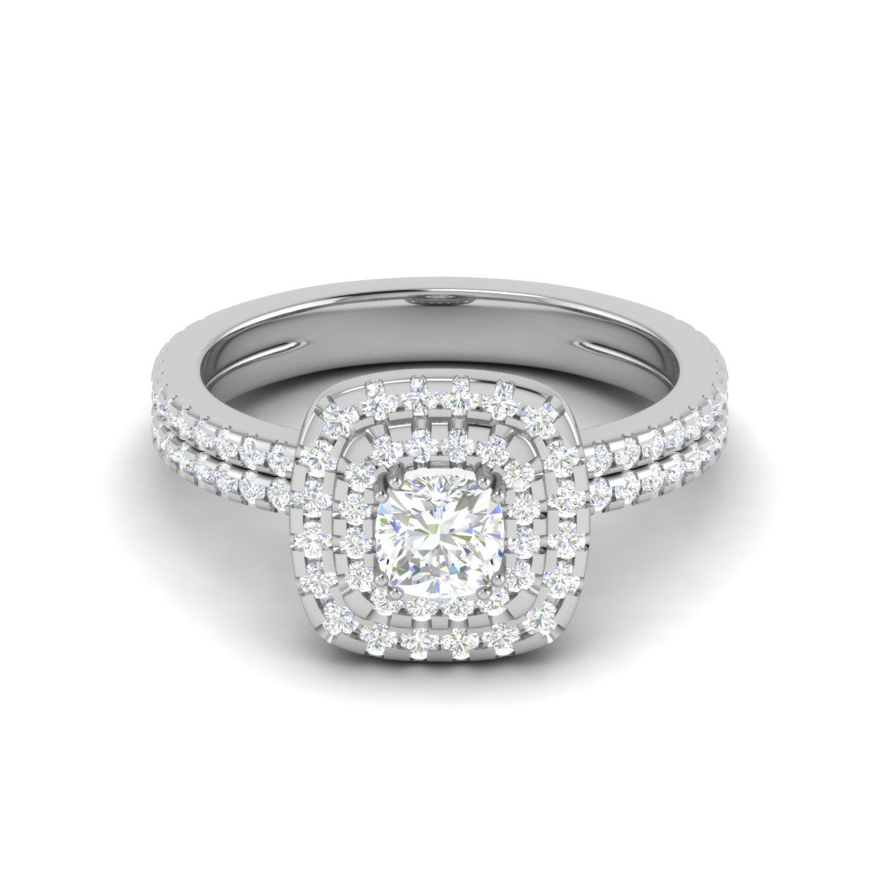 0.30 cts. Cushion Solitaire Double Halo Split Shank Platinum Ring JL PT RH CU 250   Jewelove.US