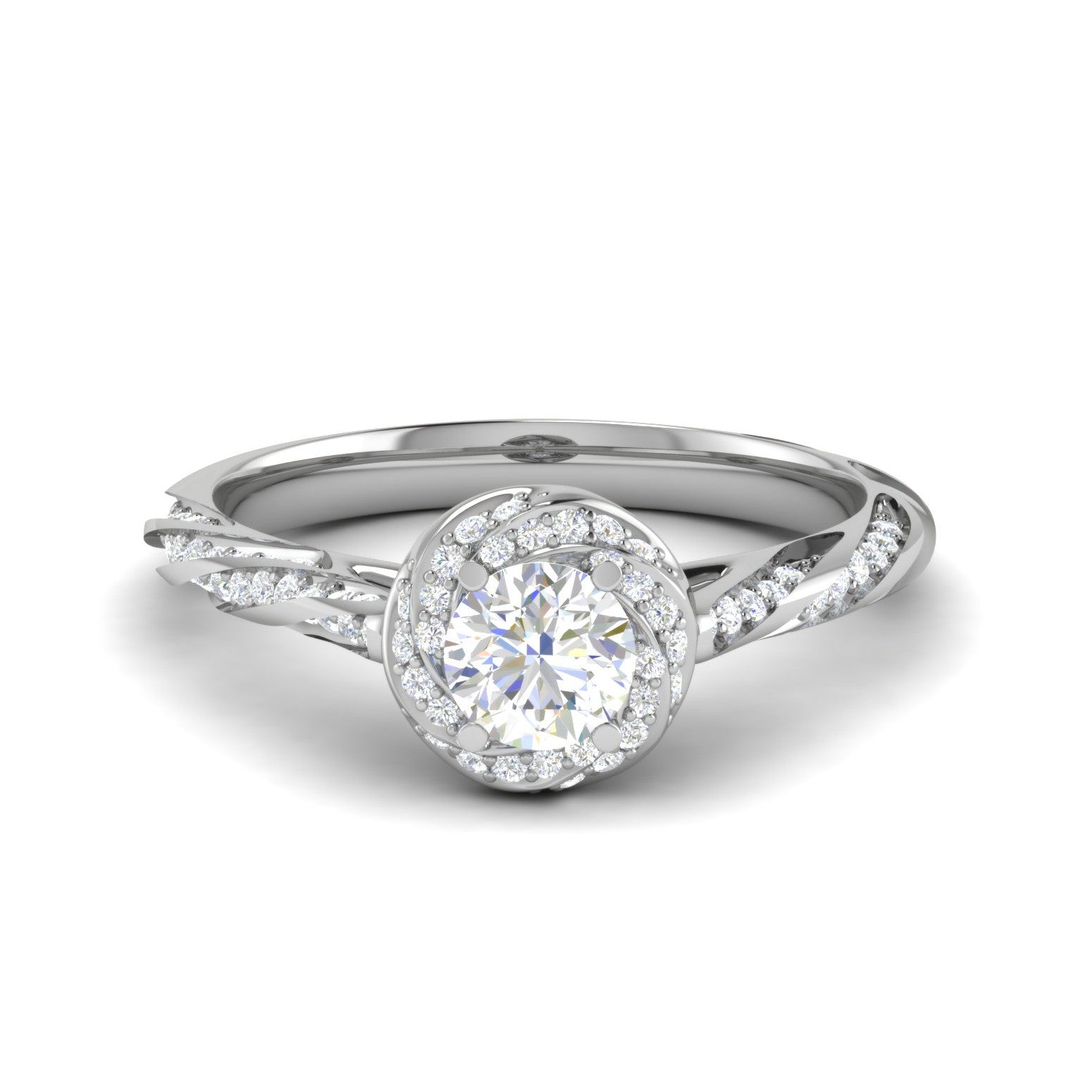 Designer 0.50 cts Solitaire Halo Diamond with Shank Platinum Ring JL PT RH RD 277   Jewelove.US