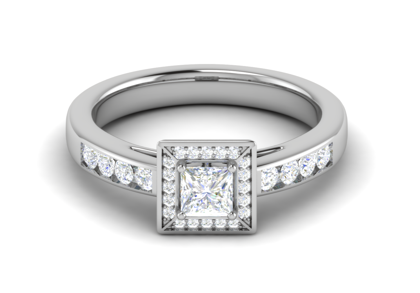 0.50 cts Princess Cut Solitaire Square Halo Diamond Shank Platinum Ring JL PT RH PR 289   Jewelove.US