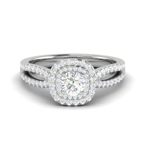 0.50 cts Solitaire Square Double Halo Diamond Split Shank Platinum Ring JL PT RH RD 281   Jewelove.US