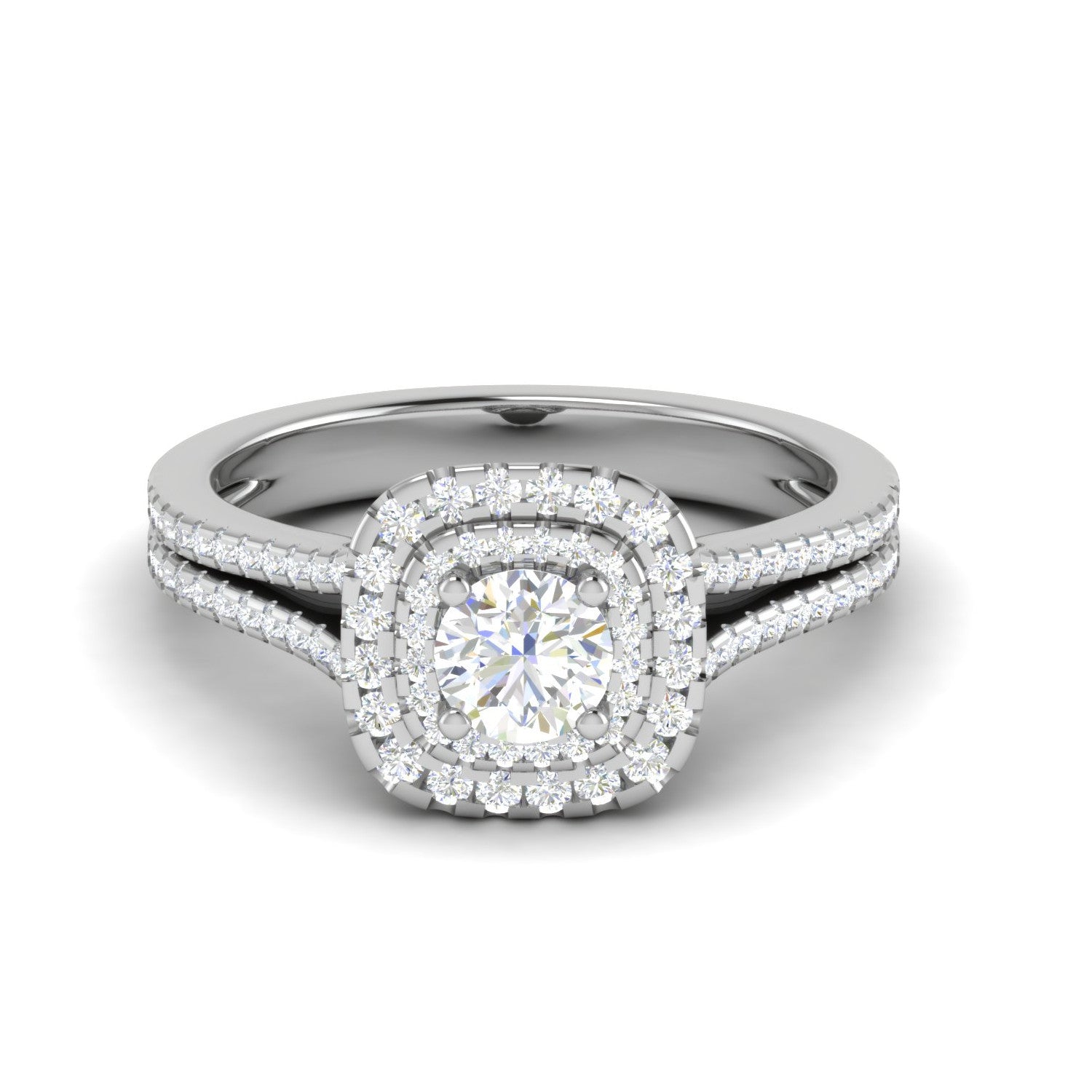 0.50 cts Solitaire Square Double Halo Diamond Split Shank Platinum Ring JL PT RH RD 263   Jewelove.US