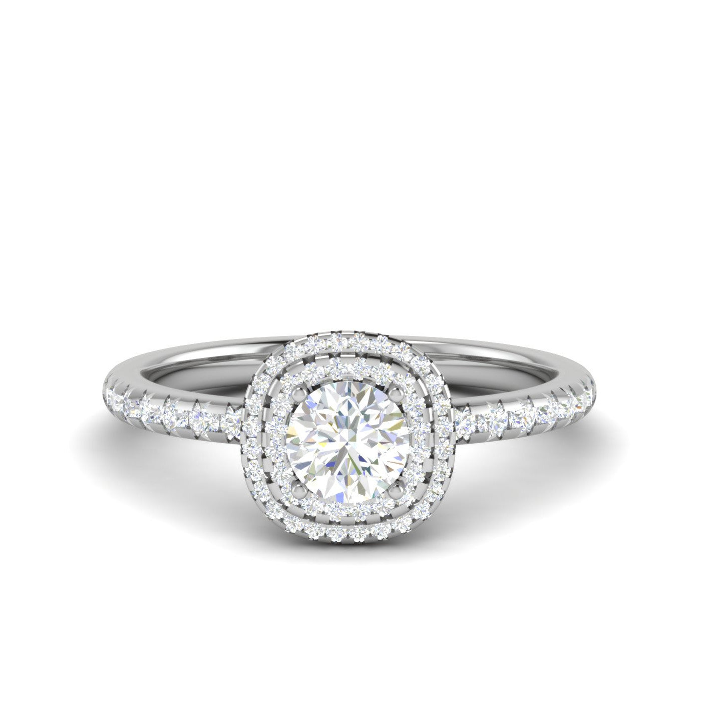 0.50 cts Solitaire Double Halo Diamond Shank Platinum Ring JL PT RH RD 230   Jewelove.US