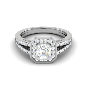 0.50cts Asscher Solitaire Halo Diamond Split Shank Platinum Ring JL PT EN7203WB   Jewelove.US