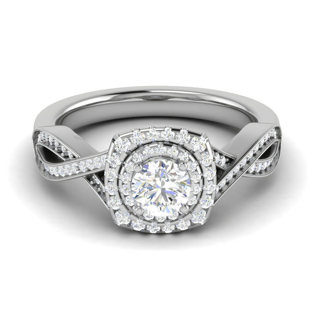 0.50 cts Solitaire Double Halo Diamond Twisted Shank Platinum Ring JL PT RP RD 204   Jewelove.US