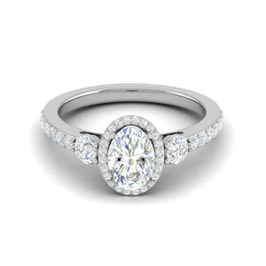 30-Pointer Oval Shape Solitaire Halo Diamond Accents Platinum Ring JL PT IM1702   Jewelove.US