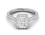 Load image into Gallery viewer, 0.70 cts Emerald Cut Solitaire Halo Diamond Shank Platinum Ring JL PT RH RAD 136   Jewelove.US
