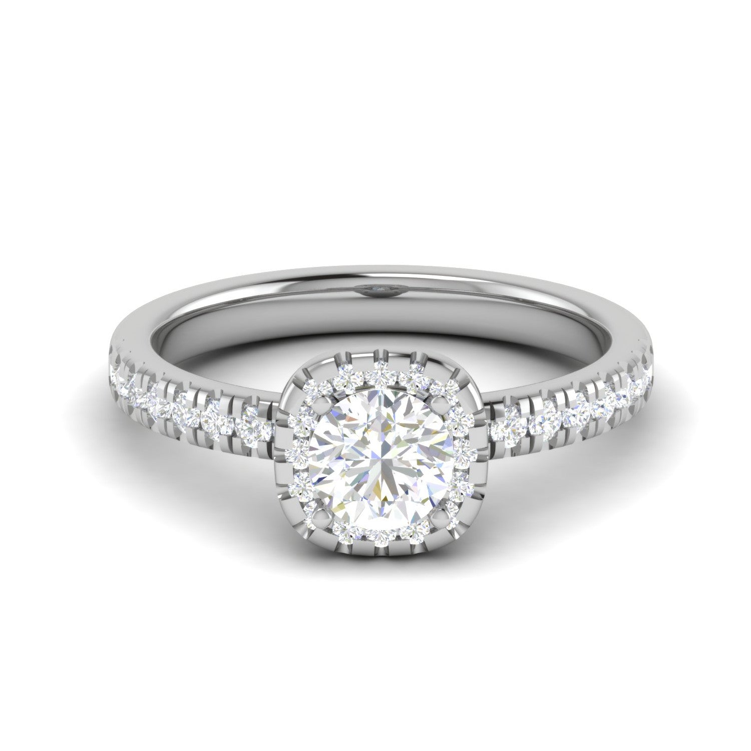 0.50 cts. Single Halo Solitaire Diamond Shank Platinum Ring JL PT RH RD 199   Jewelove.US