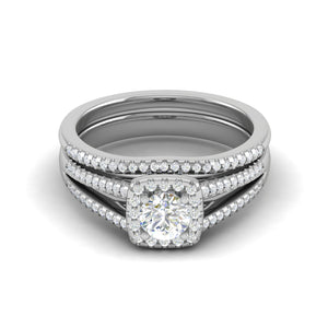 0.30 cts Solitaire Square Halo Diamond Split Shank Platinum Ring JL PT MHD278   Jewelove.US