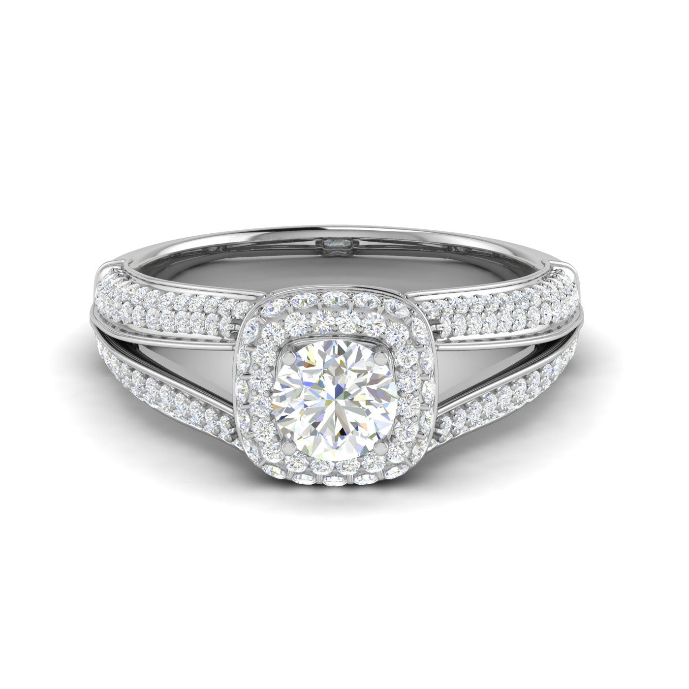 0.50 cts Solitaire Square Double Halo Diamond Split Shank Platinum Ring JL PT RH RD 194   Jewelove.US