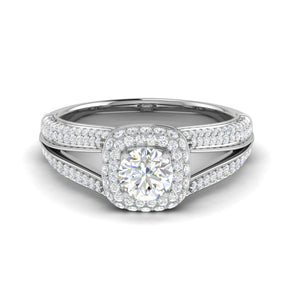 0.50 cts Solitaire Square Double Halo Diamond Split Shank Platinum Ring JL PT RH RD 194   Jewelove.US