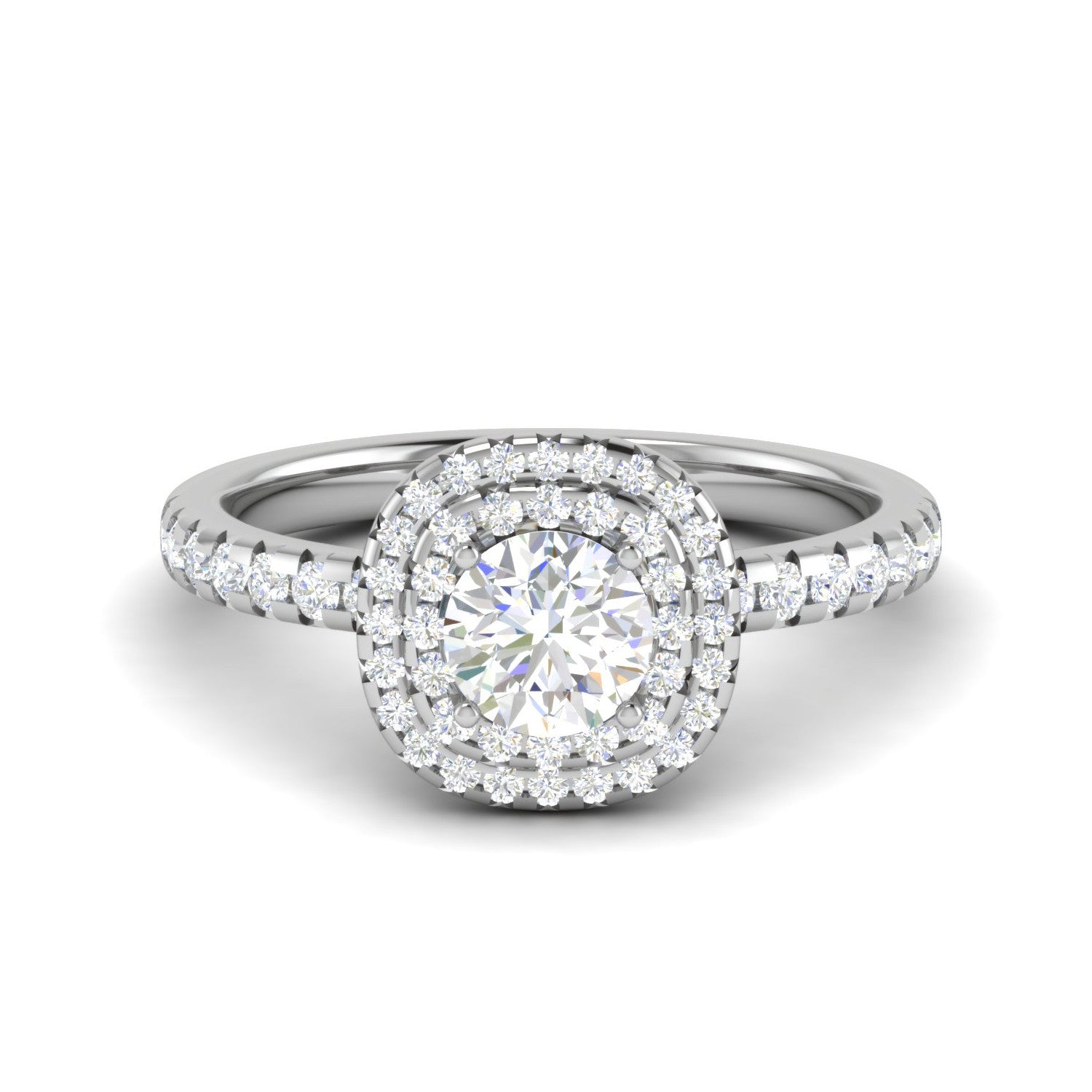 0.50 cts. Solitaire Double Halo Diamond Shank Platinum Ring JL PT RH RD 229   Jewelove.US