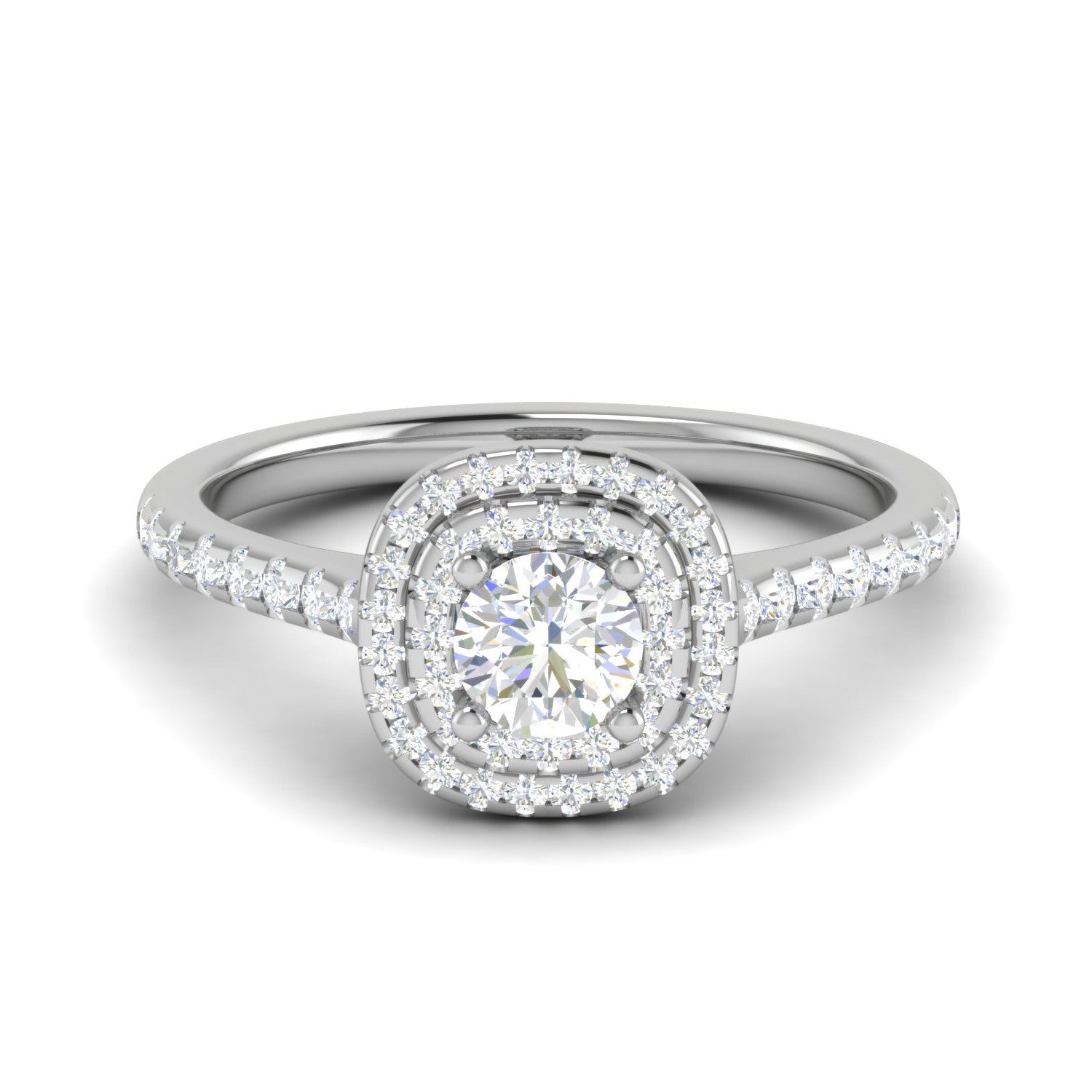 0.50 cts Solitaire Double Halo Diamond Shank Platinum Ring JL PT RH RD 251   Jewelove.US