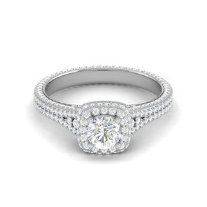 0.50 cts Square Double Halo Solitaire Split Shank Diamond Platinum Ring JL PT RP RD 195   Jewelove.US