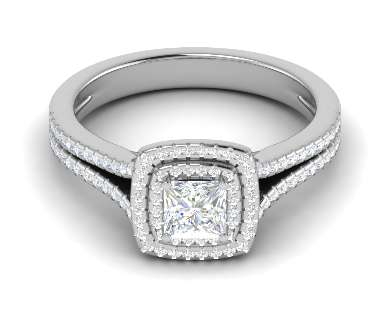 0.50 cts Princess Cut Solitaire Square Halo Diamond Split Shank Platinum Ring JL PT RH PR 270   Jewelove.US