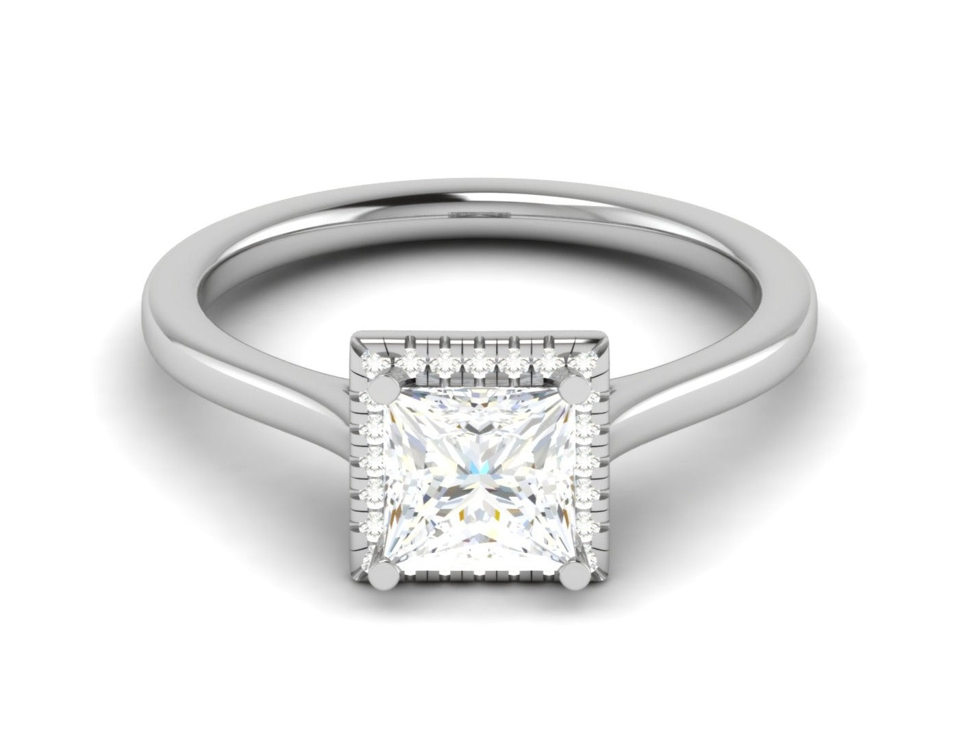 0.70 cts Princess Cut Solitaire Square Halo Diamond Platinum Ring JL PT RH PR 115   Jewelove.US