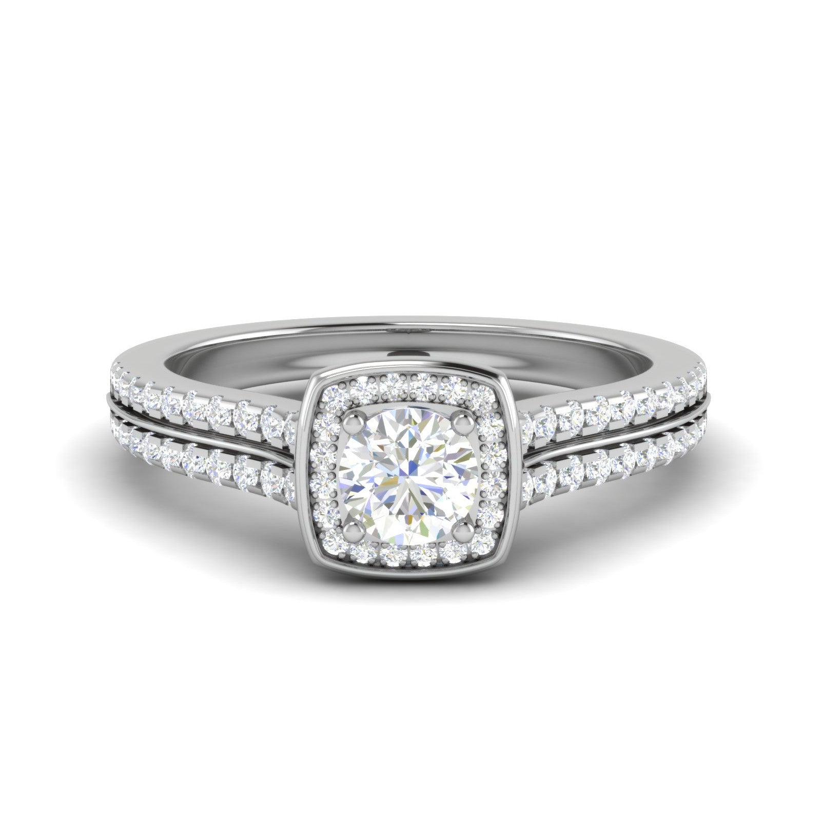 0.50 cts Solitaire Square Halo Diamond Split Shank Platinum Ring JL PT RH RD 262   Jewelove.US