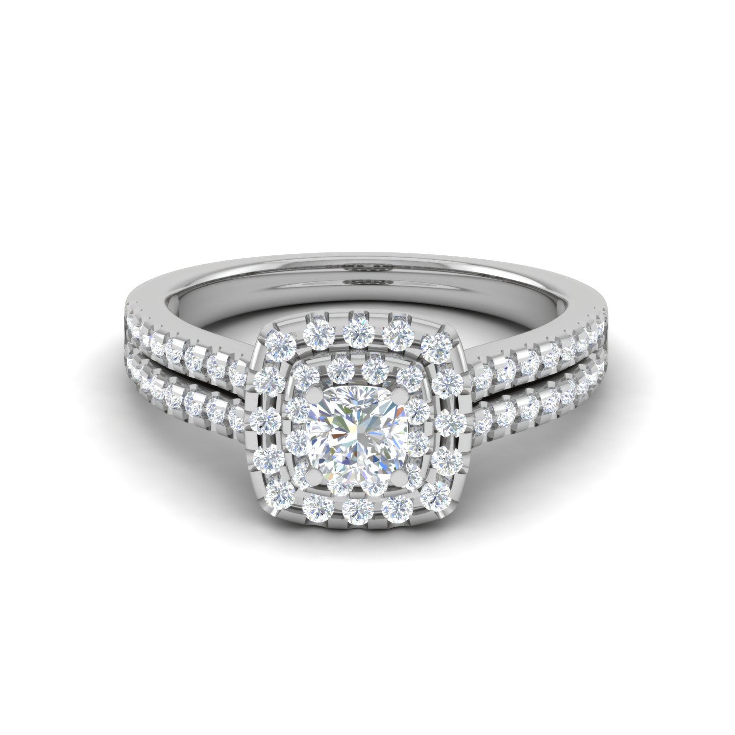 0.30 cts. Cushion Solitaire Double Halo Split Shank Platinum Engagement Ring JL PT JRW1544MM   Jewelove.US