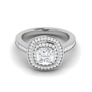 0.50 cts. Cushion Solitaire Double Halo Diamond Shank Platinum Ring JL PT RH CU 147   Jewelove.US