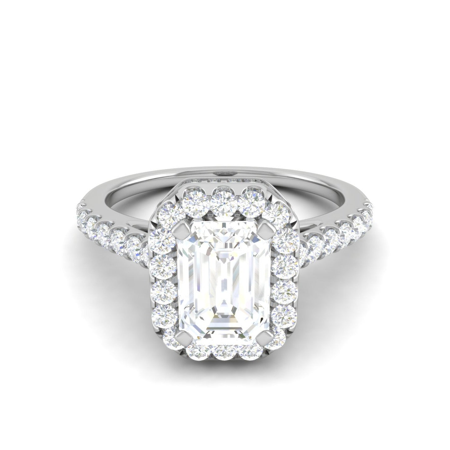 0.50 cts. Emerald Cut Solitaire Halo Diamond Shank Platinum Ring JL PT WB5879E   Jewelove.US