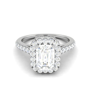 0.50 cts. Emerald Cut Solitaire Halo Diamond Shank Platinum Ring JL PT WB5879E   Jewelove.US