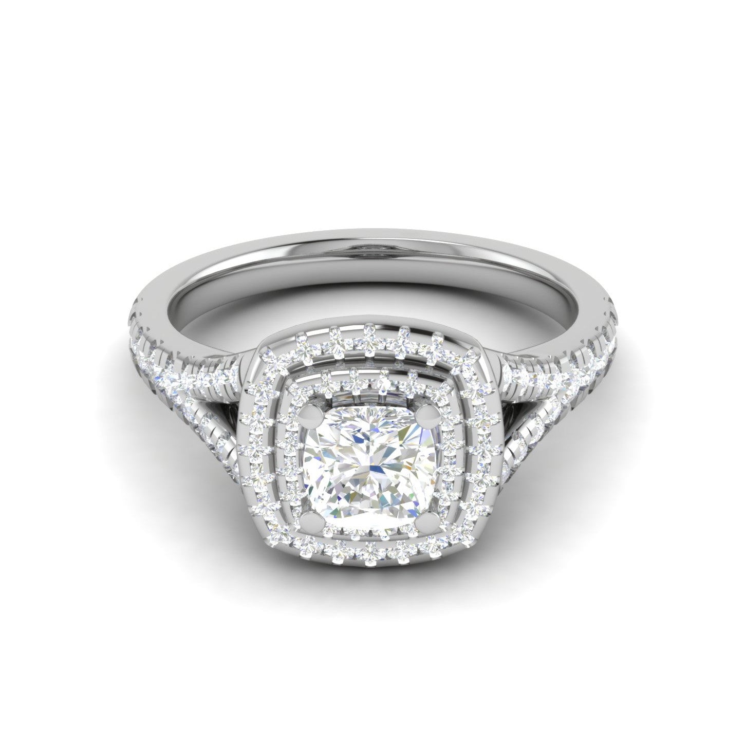 0.50 cts. Cushion Solitaire Double Halo Split Shank Platinum Ring JL PT RH CU 179   Jewelove.US