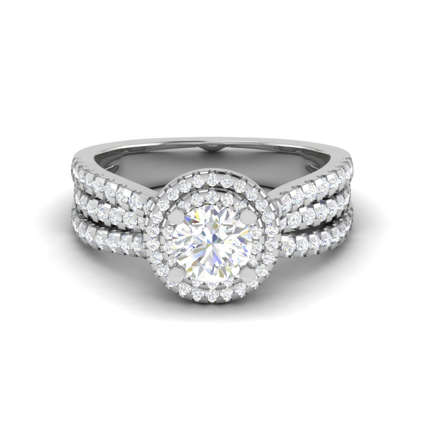 0.50 cts Solitaire Double Halo Diamond Split Shank Platinum Ring JL PT RH RD 214   Jewelove.US