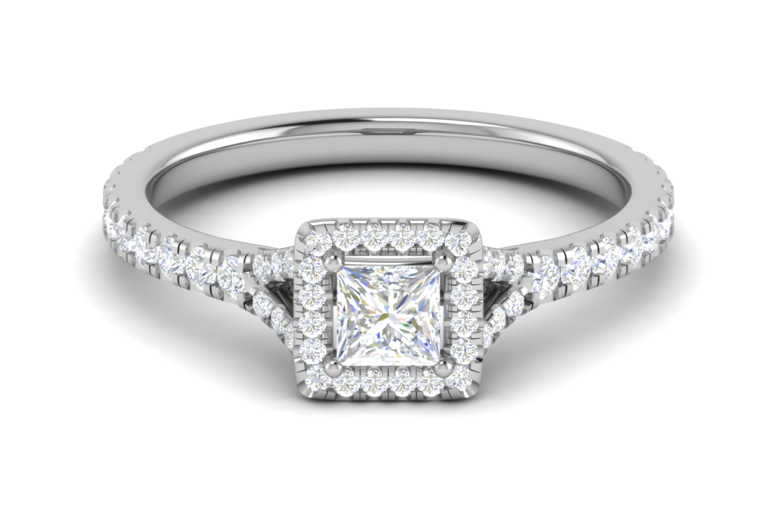 0.50 cts Princess Cut Solitaire Square Halo Shank Platinum Ring JL PT RH PR 195   Jewelove.US