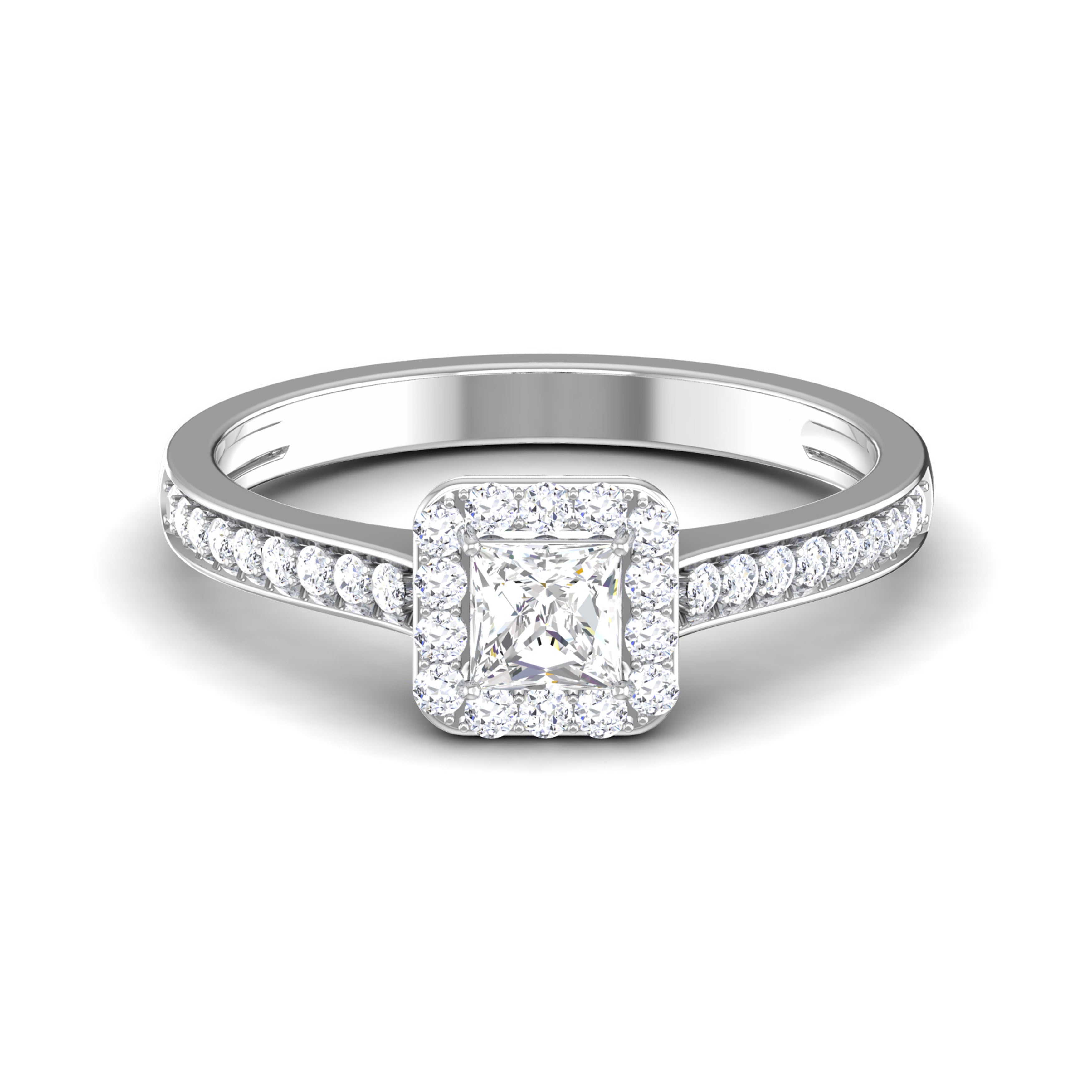 0.30 cts. Princess Cut Diamond Halo Diamond Shank Platinum Solitaire Engagement Ring JL PT RP RD 111   Jewelove.US