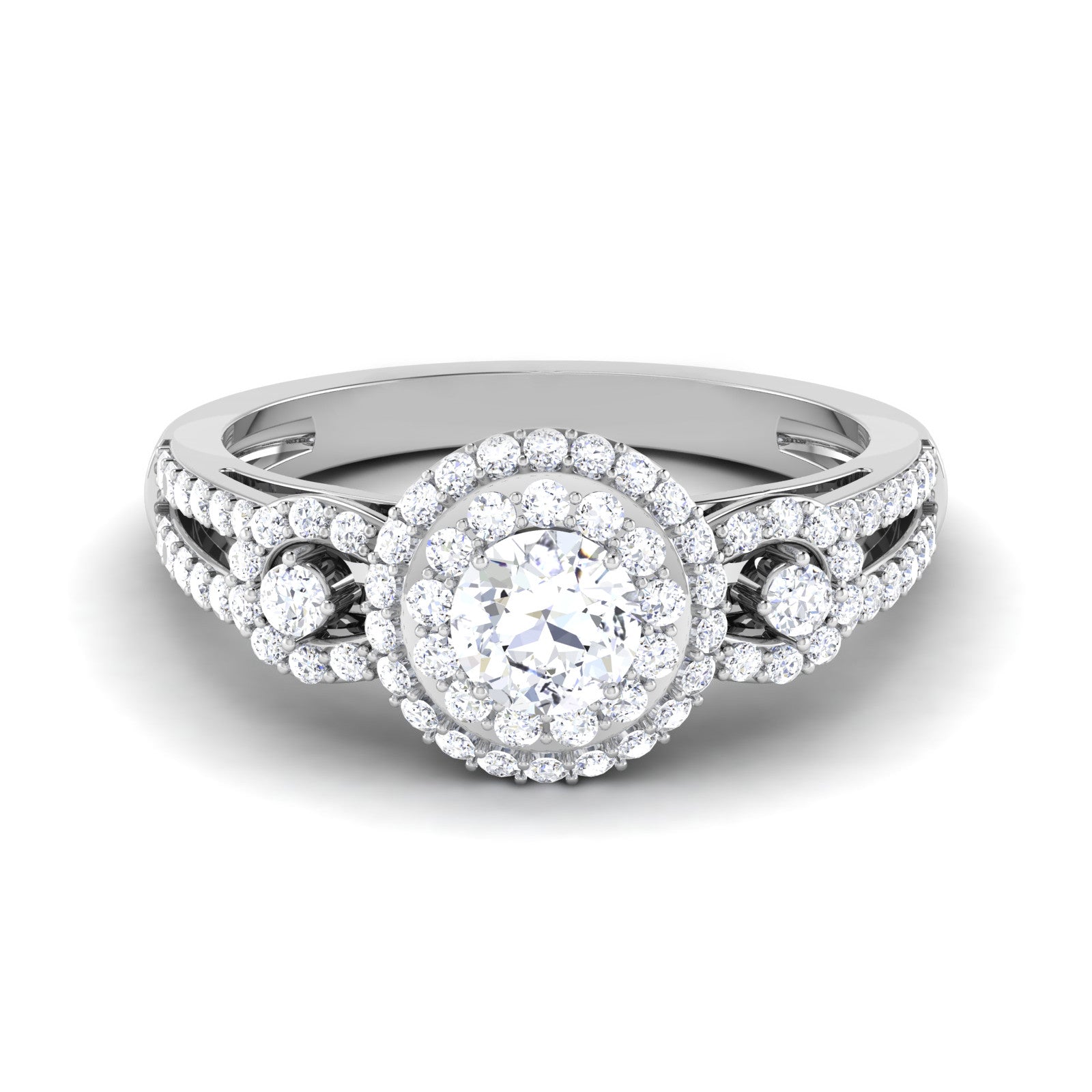 0.50 cts. Solitaire Double Halo Diamond Split Shank Platinum Ring JL PT RP CU 191   Jewelove.US