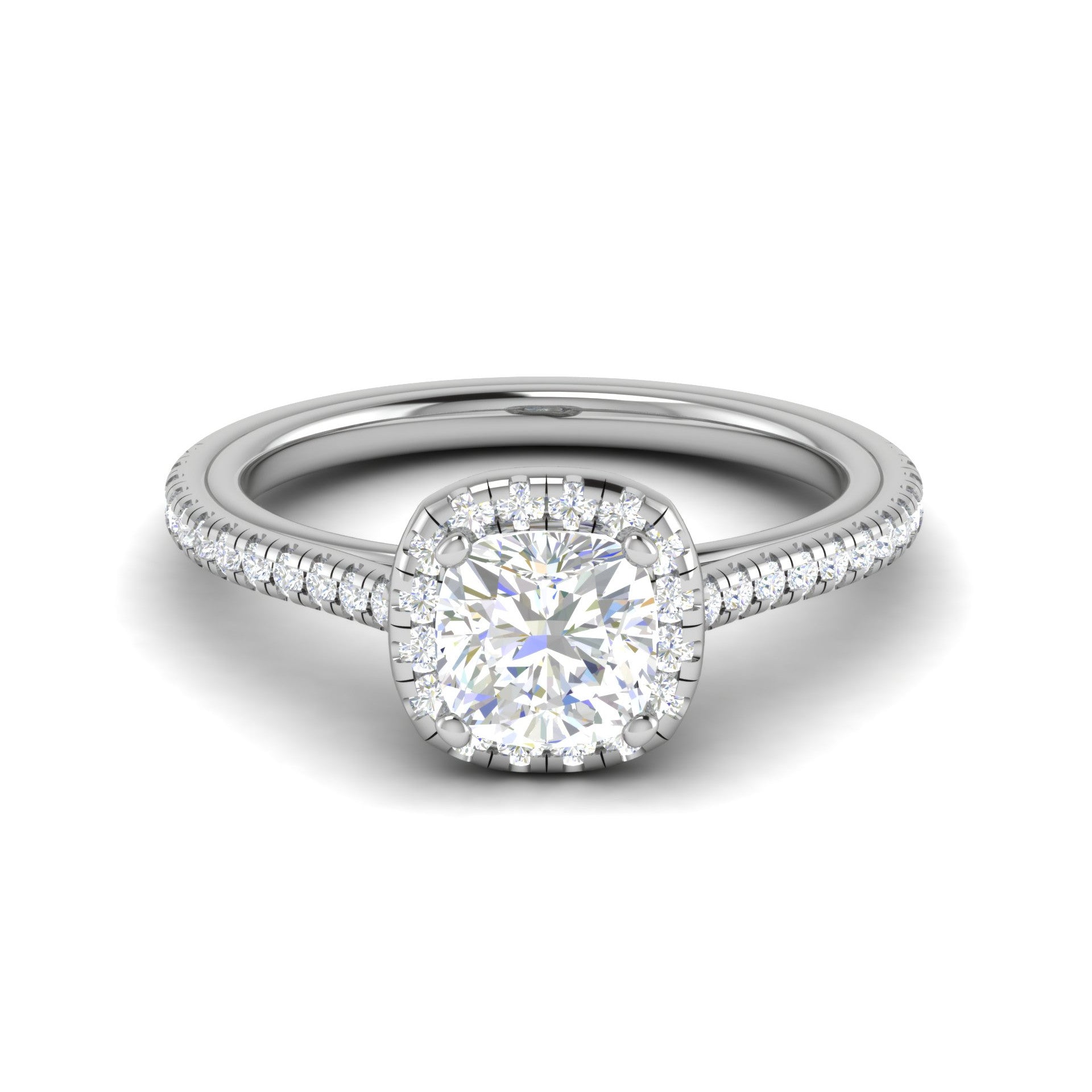 0.50 cts. Cushion Solitaire Halo Diamond Shank Platinum Ring JL PT RH CU 138   Jewelove.US