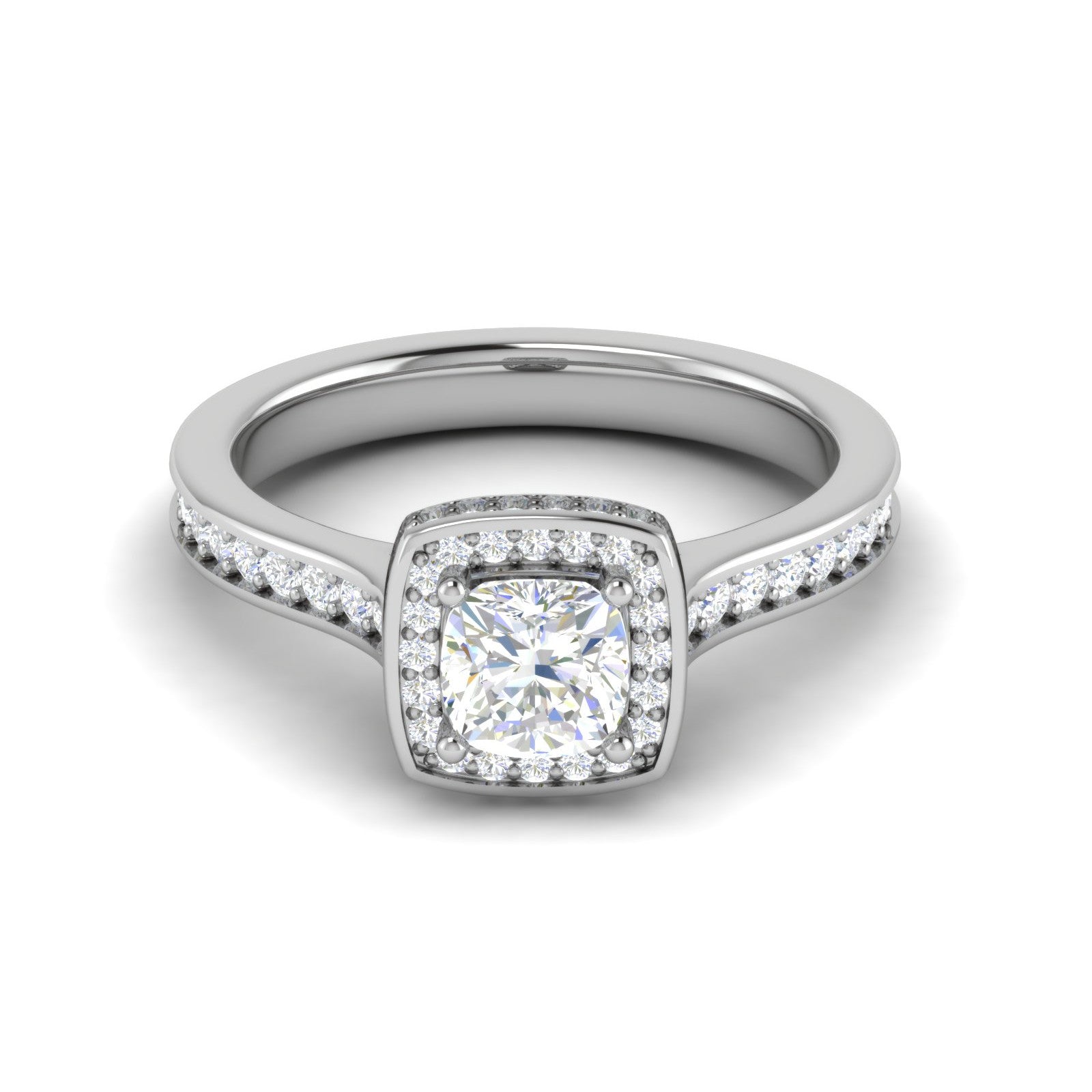 0.30cts. Cushion Solitaire Double Halo Diamond Shank Platinum Ring JL PT RH CU 168   Jewelove.US