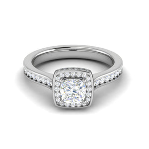 0.30cts. Cushion Solitaire Double Halo Diamond Shank Platinum Ring JL PT RH CU 168   Jewelove.US