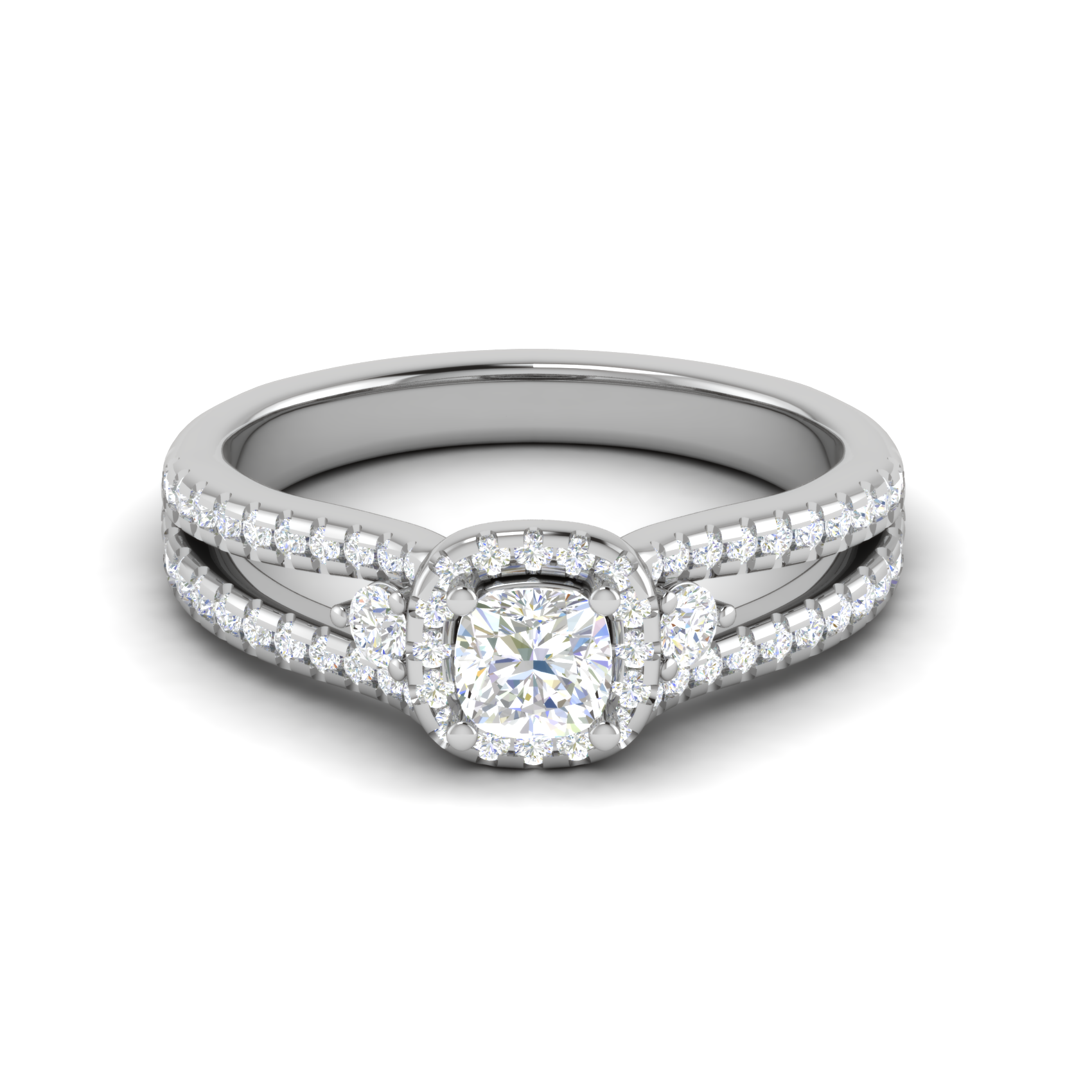 0.50cts Cushion Cut Solitaire Halo Diamond Split Shank Platinum Ring JL PT R3 RD 174   Jewelove.US