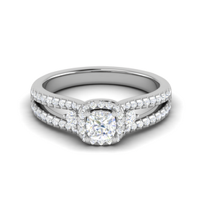 0.50cts Cushion Cut Solitaire Halo Diamond Split Shank Platinum Ring JL PT R3 RD 174   Jewelove.US