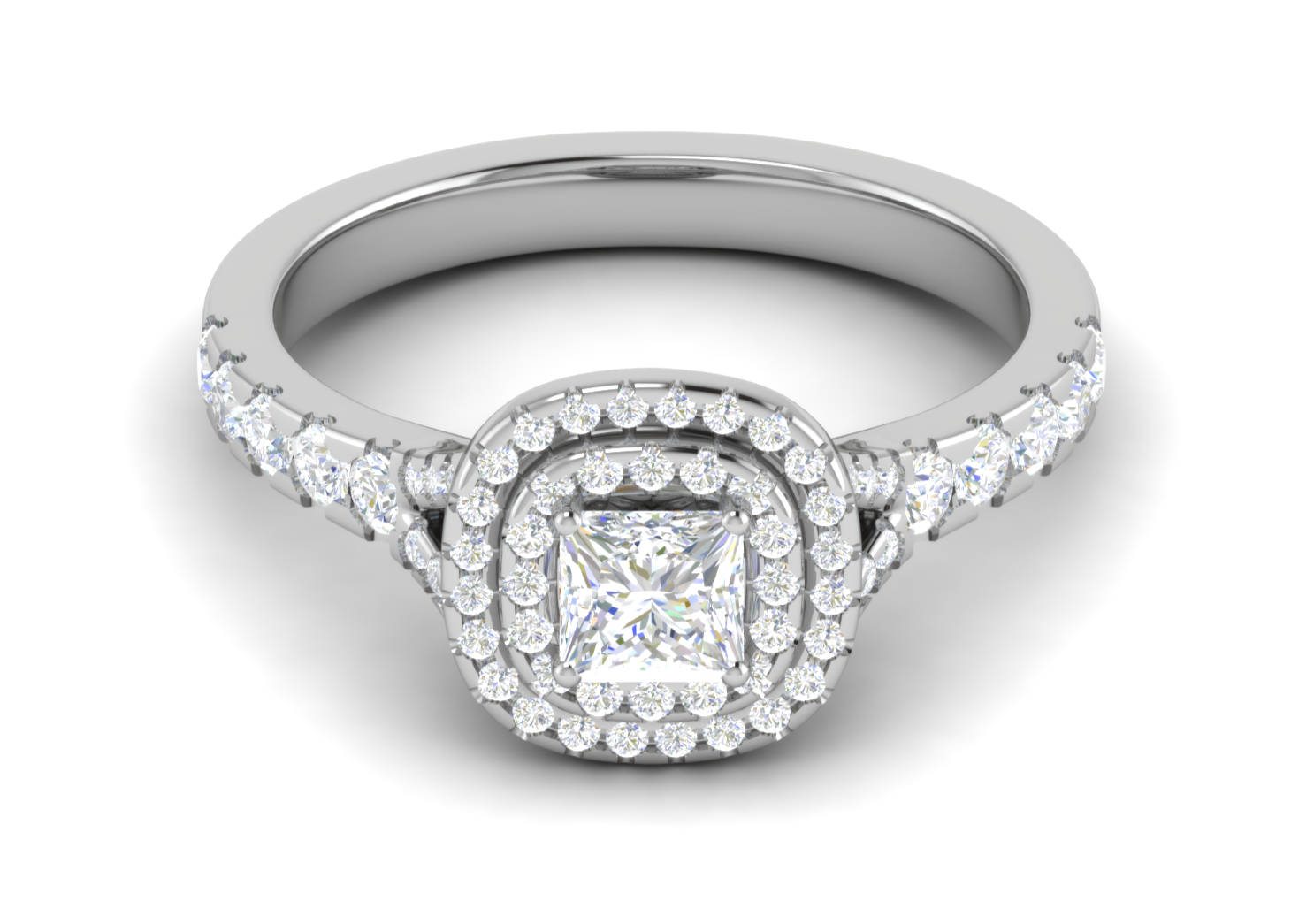 0.50 cts Princess Cut Solitaire Square Double Halo Diamond Shank Platinum Ring JL PT RH PR 285   Jewelove.US