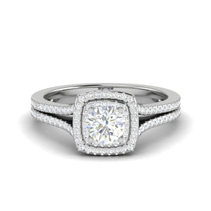 0.50 cts Solitaire Double Square Halo Diamond Split Shank Platinum Ring JL PT RH RD 268   Jewelove.US