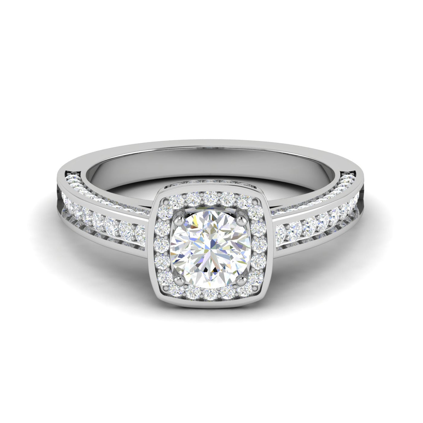 0.50 cts Solitaire Square halo Diamond Split Shank Platinum Ring JL PT RH RD 177   Jewelove.US