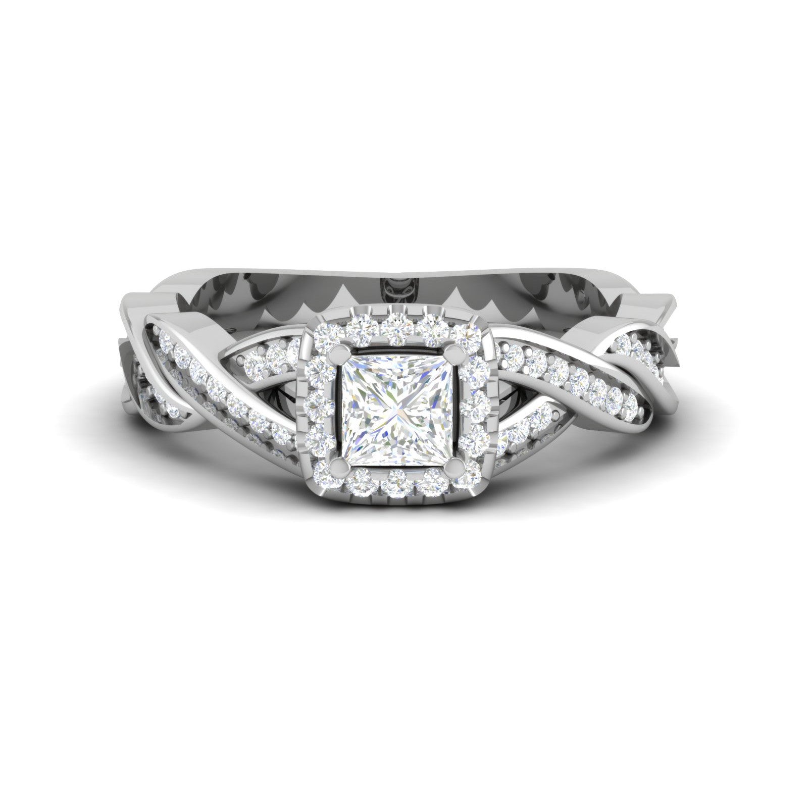 0.40cts Princess Cut Solitaire Square Halo Diamond Twisted Shank Platinum Ring for Women JL PT RV PR 149   Jewelove.US