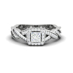 Load image into Gallery viewer, 0.40cts Princess Cut Solitaire Square Halo Diamond Twisted Shank Platinum Ring for Women JL PT RV PR 149   Jewelove.US
