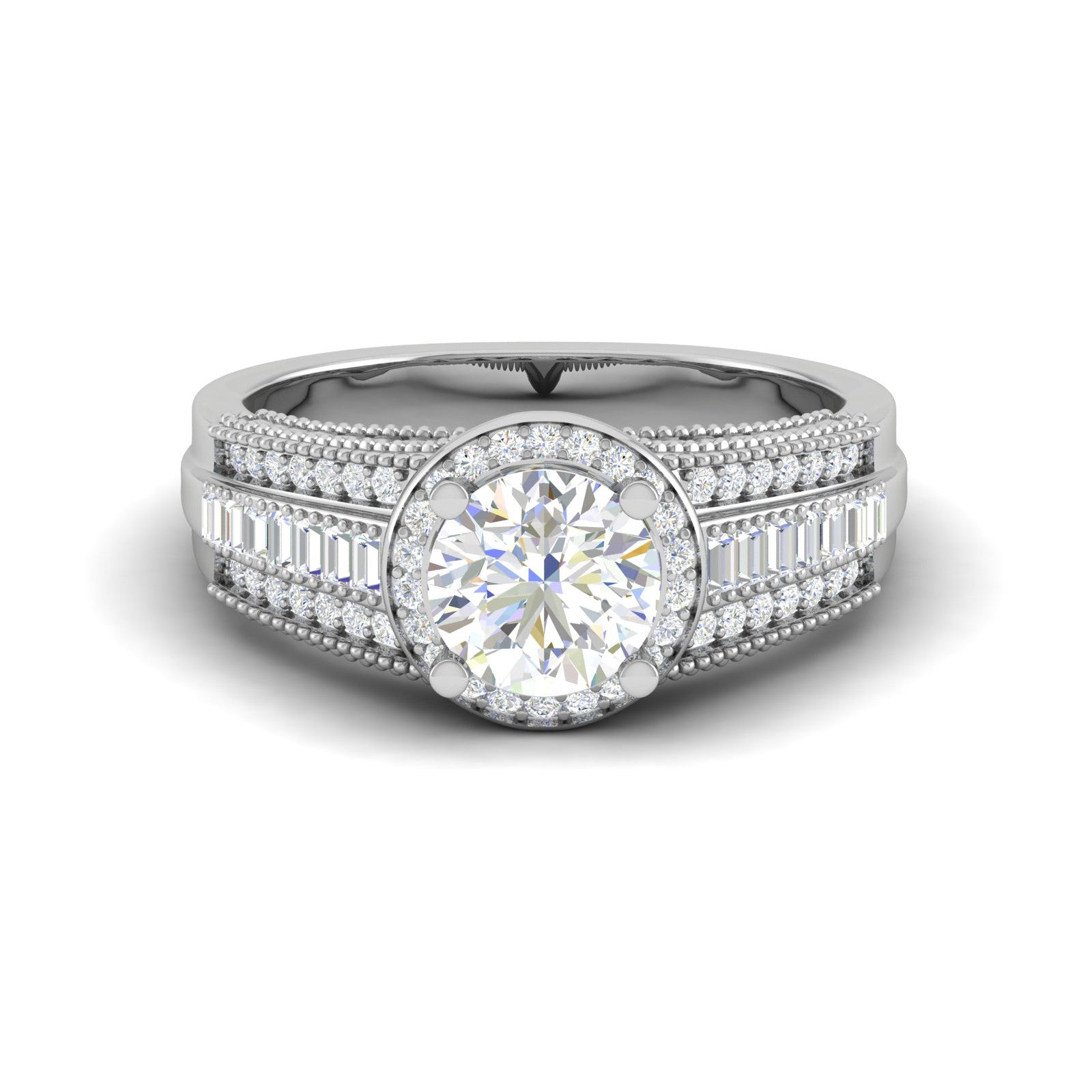 0.50cts Halo Solitaire Halo Diamond Split Shank Platinum Ring JL PT TRG130020   Jewelove.US