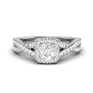 0.50 cts Solitaire Square Halo Diamond Twisted Shank Platinum Ring JL PT RH RD 261   Jewelove.US