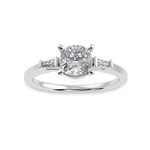 Load image into Gallery viewer, 30-Pointer Cushion Cut Solitaire with Baguette Diamond Accents Platinum Ring JL PT 1223   Jewelove.US
