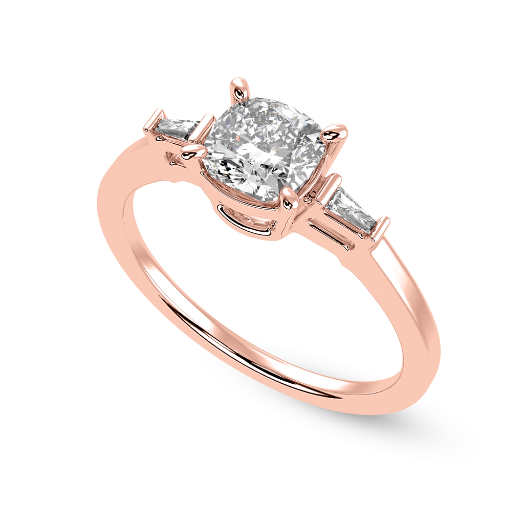 30-Pointer Cushion Cut Solitaire with Baguette Diamond Accents 18K Rose Gold Ring JL AU 1223R   Jewelove.US