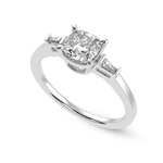 Load image into Gallery viewer, 50-Pointer Cushion Cut Solitaire with Baguette Diamond Accents Platinum Ring JL PT 1223-A   Jewelove.US
