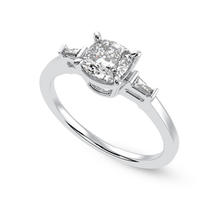 50-Pointer Cushion Cut Solitaire with Baguette Diamond Accents Platinum Ring JL PT 1223-A   Jewelove.US